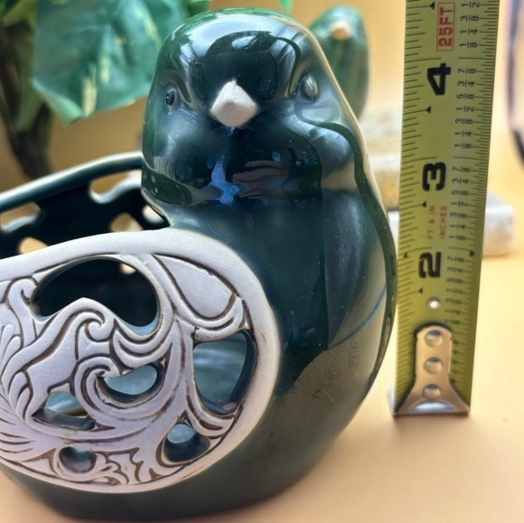 Vintage Green Bird Tea light & Green Glazed Chubby Bird W/ Scroll Wings - Picture 4 of 5